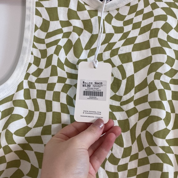 FUN GHANDA Green & White tank top size 10 retro groovy style with ghanda logo - Picture 4 of 10